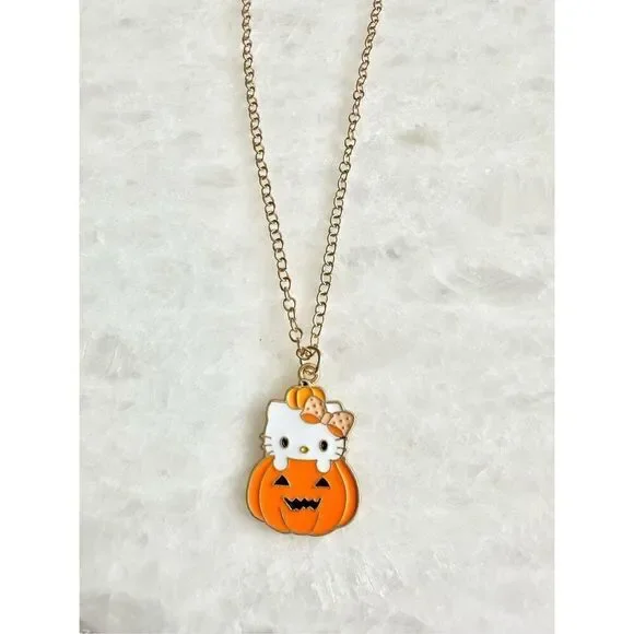 Hello Kitty white and orange Halloween jack-o’-lantern and pendant necklace  - Picture 2 of 2